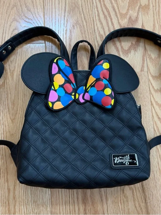Disney Boutique Minnie Mouse Quilted Mini Backpack Polka Dot Bow - Picture 1 of 6
